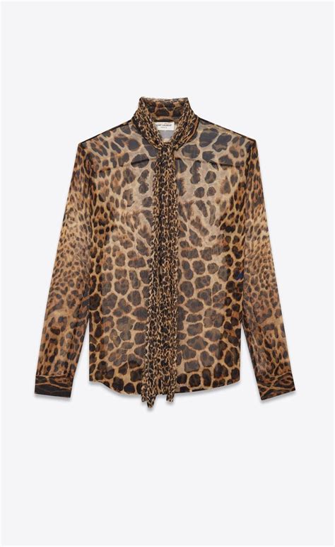 bow tie blouse in ysl leopard-print silk chiffon au|Saint Laurent Tie.